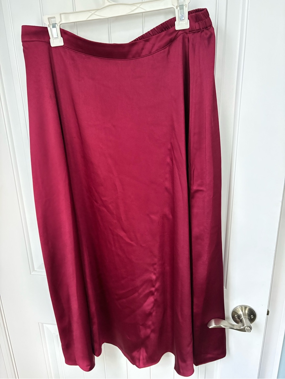 Chicos Women's Satin A-Line Midi Skirt in Burgundy